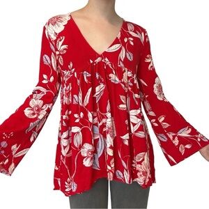 Free People Blouse Flare Sleeve Babydoll Boho Floral Casual Size Extra Small